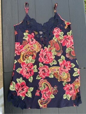 Victoria's Secret Vintage Gold Label Slip Dress with Pink & Green Floral Print